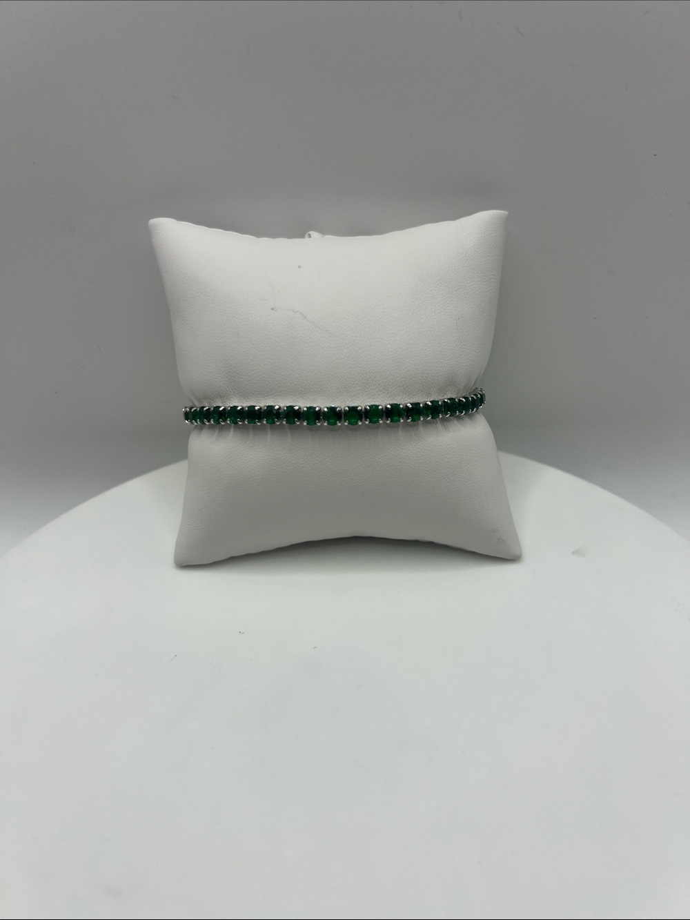 148. Emerald Green Tennis Bracelet White Gold Plated 6 3/4”